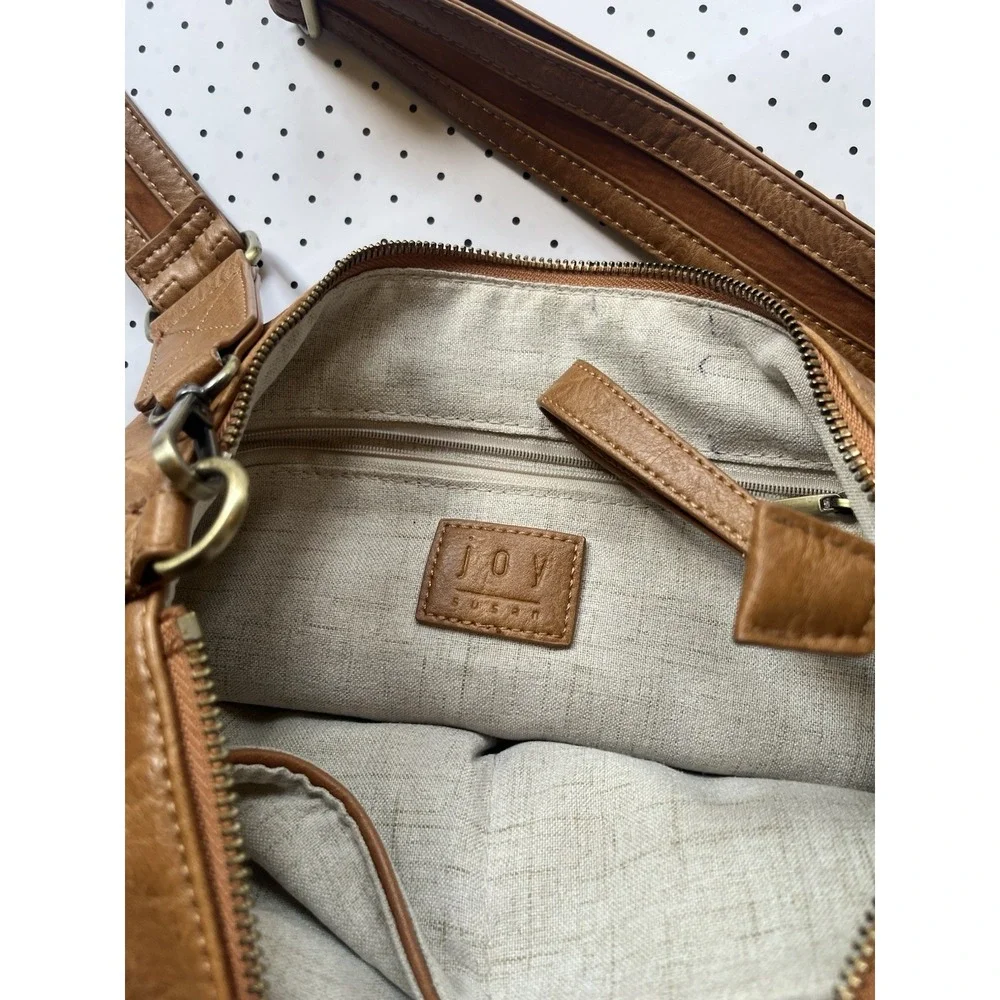 Joy Susan Cognac Vegan Leather Crossbody Slouch Hobo Bag Adjustable Strap Brown